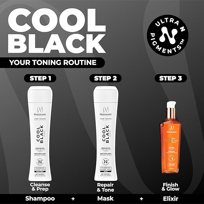 naissant Cool Black Hair Toning Shampoo | Ultra High-Purity Pigments | Neutralizes Red & Orange Undertones | Hyaluronic Acid, Collagen & Biotin | Paraben, Ammonia & Sulfate Free | 10.1 Fl. Oz