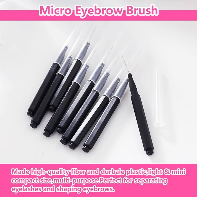 Micro Eyebrow Brush Set with Cap 50Pcs Eyelash Spoolies Comb Brow Lamination Brush Mini Spoolie For Eyelash Extensions Lash Lift Tools