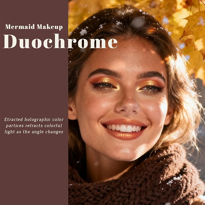 Noerrors Duochrome Orange Red Gold Glitter Eyeshadow Palette, Holographic Multichrome Rich Color Shimmer Eye Shadow, Color Shift Sparkle Inner Corner Eye Highlighter Makeup for Festival Concert#10