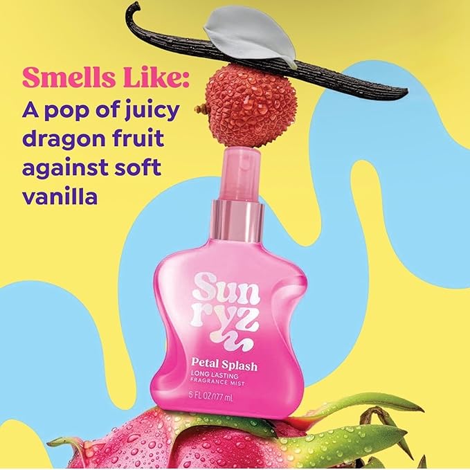 PDC Brands Sunryz Petal Splash Shimmer Body Oil and Fragrance Mist Duo Set, with Cupuaçu Seed Butter, Coconut Oil, and Açaí Fruit Oil, 2 Piece