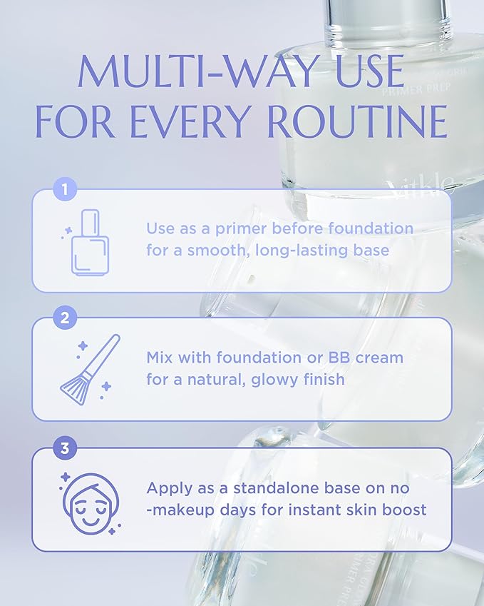 Aurora Glow Grip Primer Prep - Korean Illuminating Makeup Base for Radiant Skin - 8-Layer Hyaluronic Acid and Ceramides - Pore Minimizing, Sebum Control, Long Lasting Makeup, 1.01 fl.oz.