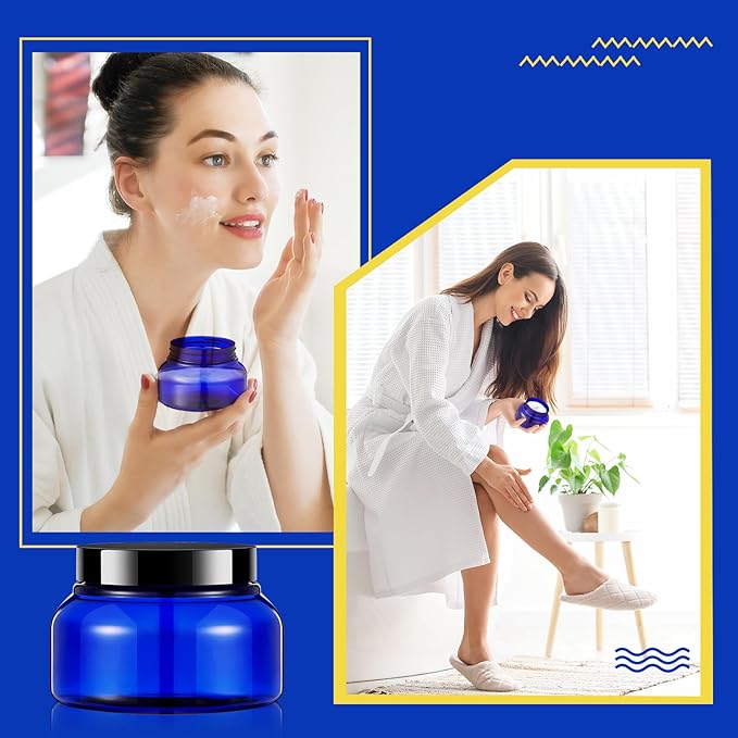 Tessco for you 24 Pack Plastic Jars with Lids Labels Multiuse Slime Containers Empty Body Scrub Jars Round Refillable Cosmetic Body Butter Container for Makeup (8 oz,Blue,Black)
