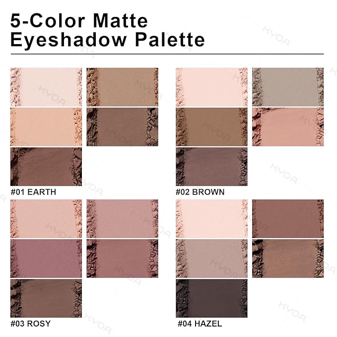 KYDA 5 Colors Netural Nude Eyeshadow Palette with Brush, Matte Brown Eyeshadow, All Matte Eyes Palette, High Pigment Eye Makeup Gift for Women, Korean Eyes Makeup, EARTH