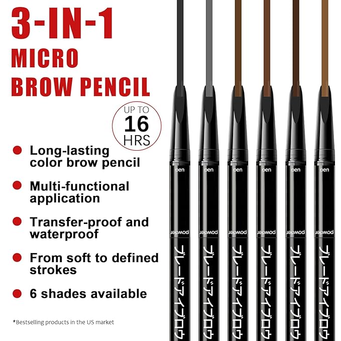 Browcharm Microblading Eyebrow Pencil,0.1mm Ultra-Fine Tip,3-in-1 Waterproof Eyebrow Pencil,with Eyebrow Powder&Eyebrow Brush,Hair-Like Strokes,Shapes,Fills Brow Makeup (02 Light Grey)