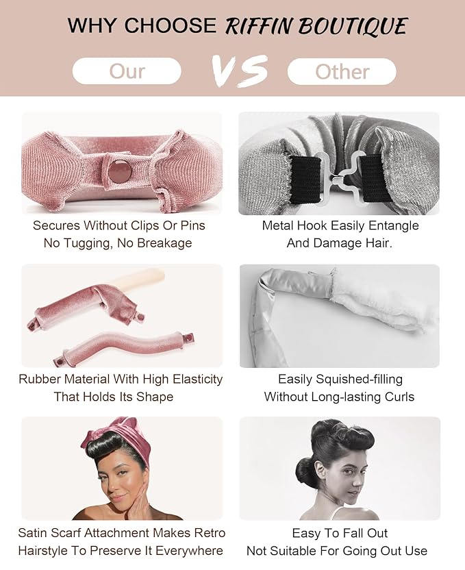 Classic Heatless Curls Overnight Rods - Upgraded Directional Grip Velvet No Heat Hair Curlers to Sleep Hair Rollers Flexible Curling Rods Set for Long Thicker Hair, Full Coverage Larger Silk Scarf