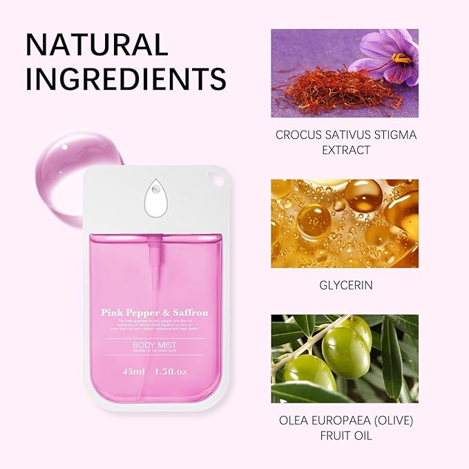 Body & Hair Mist for Women – Pink Pepper & Saffron Extract - Fragrance for Full Body – Lightweight and Refreshing Scent 1.5 fl oz/45ml, Travel Size Set