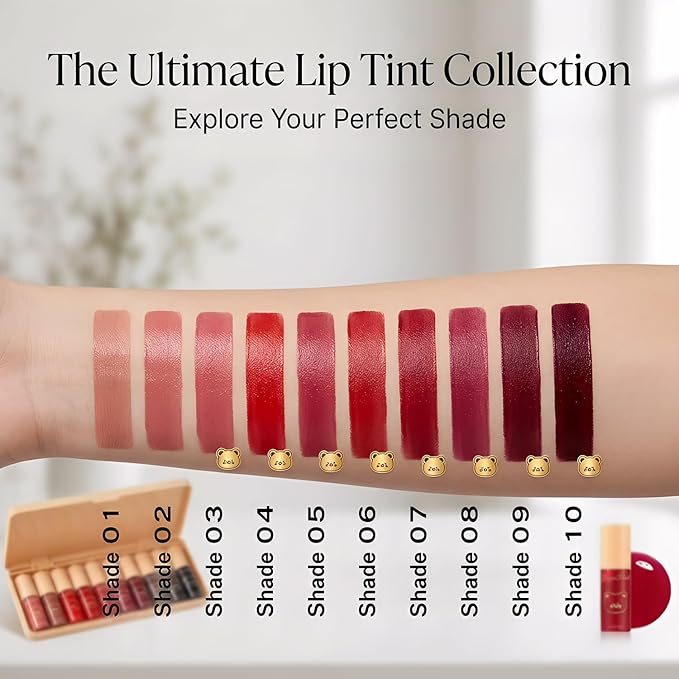 Eakroo 10 Colors Lip Tint Stain Set, Korean Lip tint, Lip Gloss for Women, Lip Gloss Set, Lip Oil Stain, Cute Stuff, Lip Stain Long Lasting Waterproof, Non-Stick Cup, Vivid Color, Lip Color Makeup