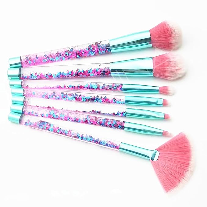 Glitter Makeup Brush Set for Teens, Unicorn Foundation Blush Fan Powder Lip Highlight Eye shadow Eyebrow Makeup Brushes Set with Liquid Flows for Girls Women Teen Kids Gift Present