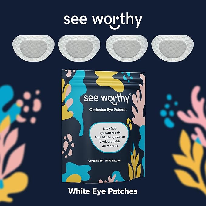 Adhesive Eyepatch for Kids & Adults - As Seen on Shark Tank - Kids Breathable, Comfortable White Eyepatch for Lazy Eye - Amblyopia & Sensitive Skin Medical Eye Patches - 48 Patches by See Worthy