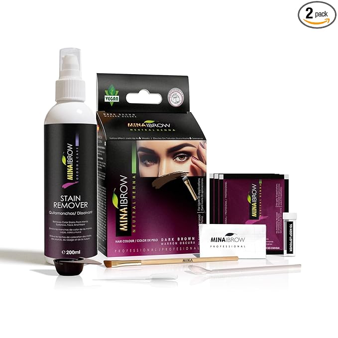 MinaiBrow Tint Kit Dark Brow | Natural Spot Coloring Brow Tinting Powder with Stain remover, Softly Removes Color from Skin - Smudge Proof Tint