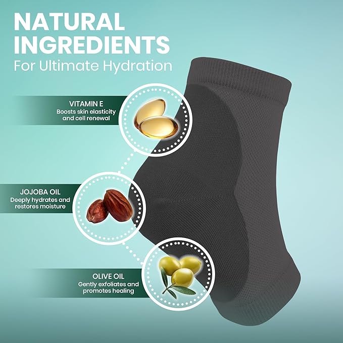 Moisturizing Heel Socks for Cracked Heels - Gel Socks for Dry Cracked Feet Repair - Silicone Socks for Women’s Foot Treatment & Overnight Hydration (Black/Grey/Beige, 3-Pair)