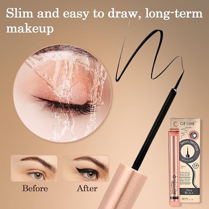 Skinny Dip Shiny Black Dip Liner – 24H Long Lasting Eyebrow Gel for Fluffy or Laminated Brows, Clear Vegan Brow Gel with Precise Applicator, Non-Flaky, Quick Dry, Cruelty-Free