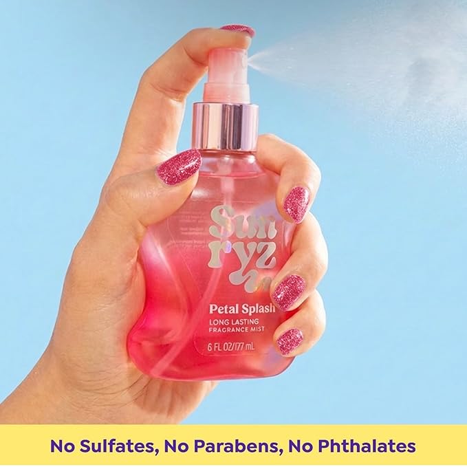 PDC Brands Sunryz Petal Splash Shimmer Body Oil and Fragrance Mist Duo Set, with Cupuaçu Seed Butter, Coconut Oil, and Açaí Fruit Oil, 2 Piece