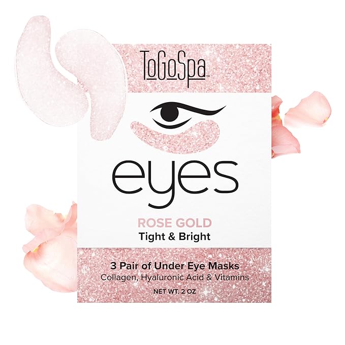 ToGoSpa Rose Gold EYES, Under Eye Repair | Micro-Infused Clean Collagen Gel Masks with Hyaluronic Acid, Aloe Vera, Vitamins C & E, Rose and 24k Nano Gold to Tighten and Brighten Saggy Eyes - 3 pack