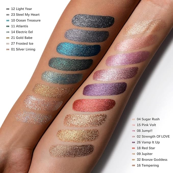 Oulac Liquid Glitter Eyeshadow Liquid Black Eyeshadow Black Shimmer Liquid Eyeliner Non-sticky One-Swipe Coverage with Quick-Drying Crease-resistant Formula.Vegan & Cruelty-Free.(12)