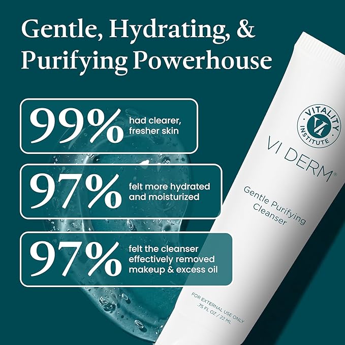 VI Derm Hydrating Gentle Purifying Cleanser – Face Wash with Aloe Vera, Antioxidants, and Willow Bark, Travel Size Mini Facial Cleanser for Makeup Removal and Sensitive Skin – 0.75 Fl Oz / 22 mL