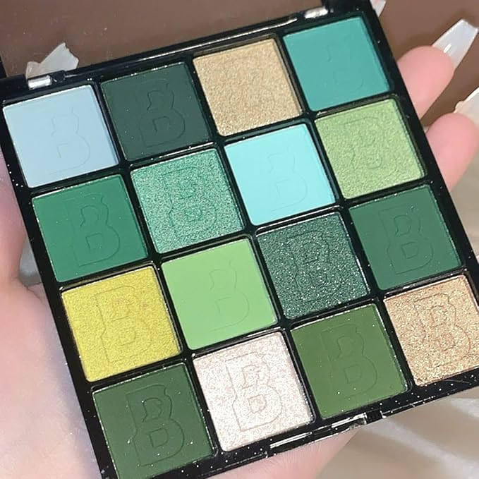 St Patrick’s Day Accessories 16 Colors Green Glitter Matte Eyeshadow Makeup Palette, Forest Green Yellow Colorful Eye Shadow Plattet for Witch Cosplay Halloween SFX Makeup
