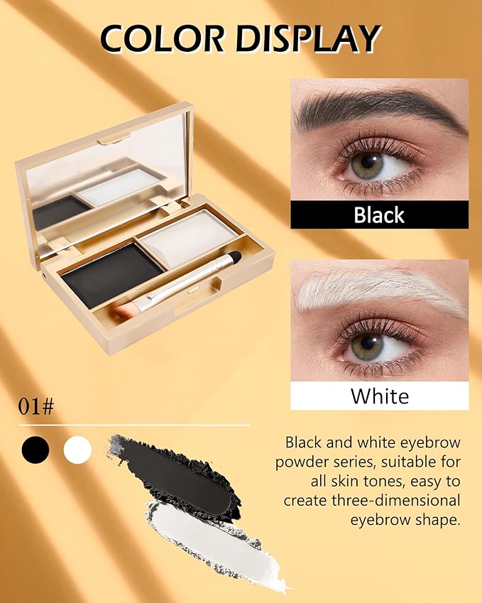 Eyebrow Powder Kit-2 Color Tinted Eye Brow Powder Palette,Longlasting Waterproof Black White Brow Filler, Eyebrow Contour Brighten Eye Makeup Palette for Women with Mirror Brow Brush & Razor-Set 01