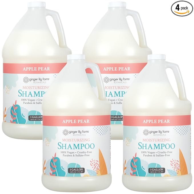 Ginger Lily Farms Botanicals Moisturizing Shampoo for All Hair Types, 100% Vegan & Cruelty-Free, Apple Pear Scent, 1 Gallon (Pack of 4)