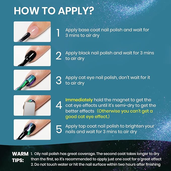 Cat Eye Nail Polish Non Gel with Magnet Quick Dry Cateye Magnetic Nail Polish for Fingernail Air Drying Fast Lacquer Manicure Gift For Women Girls 16ml, 0.54fl oz