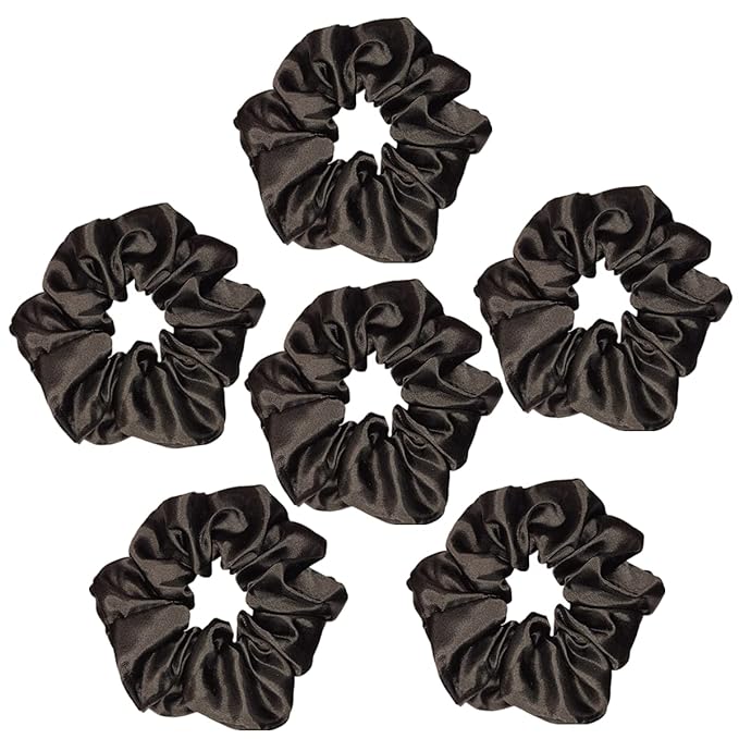 Sufermoe 6 Pcs Satin Silk Hair Scrunchies, Hair Accessories, Soft Hair Ties for Women and Girls, 4.5 Inch, Black