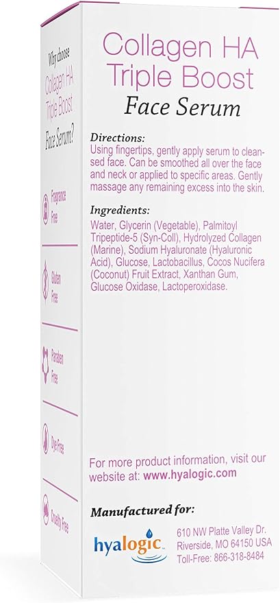 Hyalogic HA Collagen Serum - Triple Boost Face for Skin Care - Peptides for Face, Youthful Firmness & Elasticity Boost, Fragrance & Paraben Free Marine 0.47 FL OZ