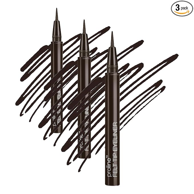 wet n wild Proline Felt Tip Eyeliner Dark Brown, .017z (Pack of 3)