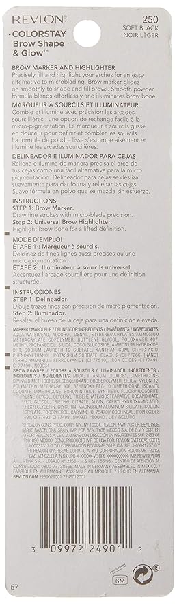Revlon Colorstay Shape & Glow Eye Brow Marker and Highlighter, Soft Black, 0.02 Oz (Marker), 0.008 Oz (Highlighter)