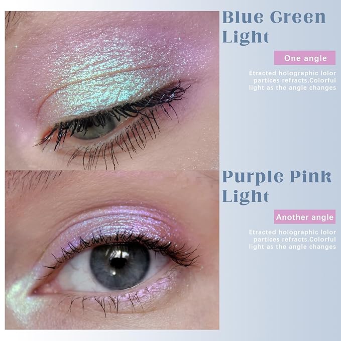 HOSAILY Chameleon Mermaid Glitter Eyeshadow, Duochrome Color Shifting Metallic Single Eyeshadow, Holographic Sparkling Inner Corner Iridescent Shimmer Eye Highlighter Makeup Palette 01