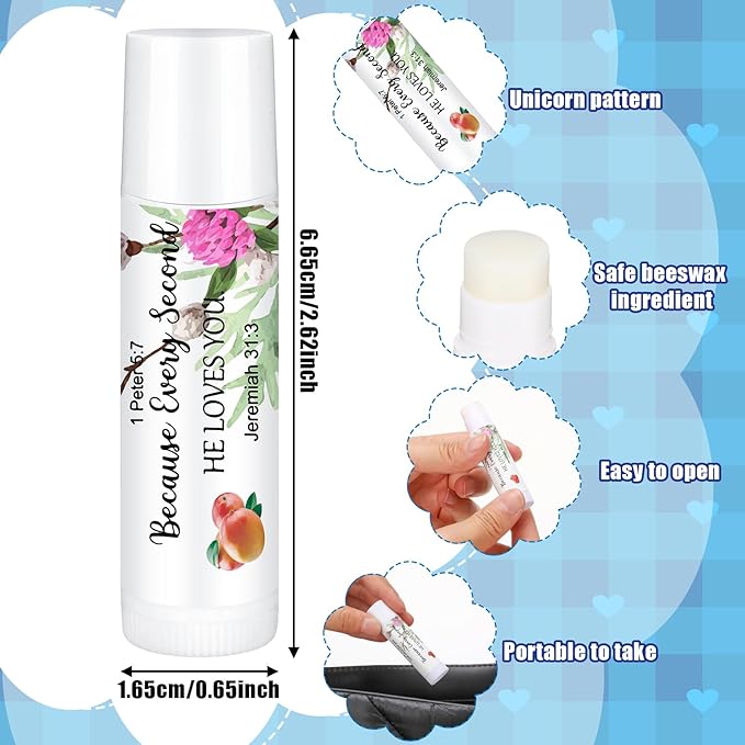 50 Pcs Christian Lip Balm Bulk Bible Verses Lip Balm Scripture Christian Gifts for Women Faith Religious Church Party Favor Inspirational Gift for Mother Teacher Nurse Employee Coworker (Floral)