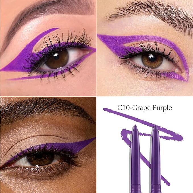 2 PCS Purple Eyeliner Pencil Set, Retractable Matte Gel Waterline Eye Liner Pen, Smudge-Proof Multi-Use Colorful Creamy Eyeshadow High Pigmented Long-Lasting Smooth Eye Makeup for Women