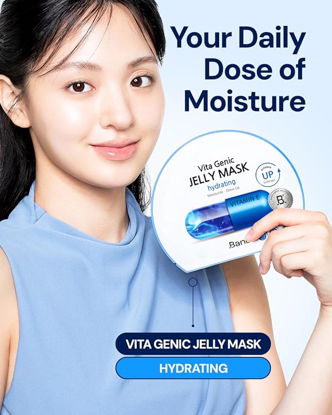 Bano Vita Genic Jelly Face Hydrating Mask 10EA – Firming Sheet Mask for Sensitive Skin, Korean Glass Skin Care with Mineral Water, Vitamin C & Niacinamide, Fragrance-Free