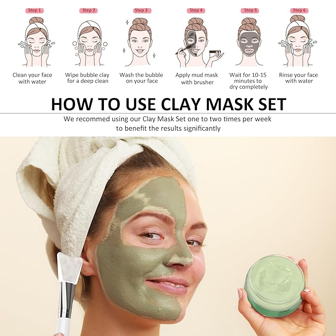 Ashlyn 3-Piece Mud Mask Set, Green Tea Mud Mask, Rose Mask Skincare Series, Dead Sea Foaming Deep Cleansing Mask, Firming Oil Control, Pore-Minimizing Skincare, 8.46 oz