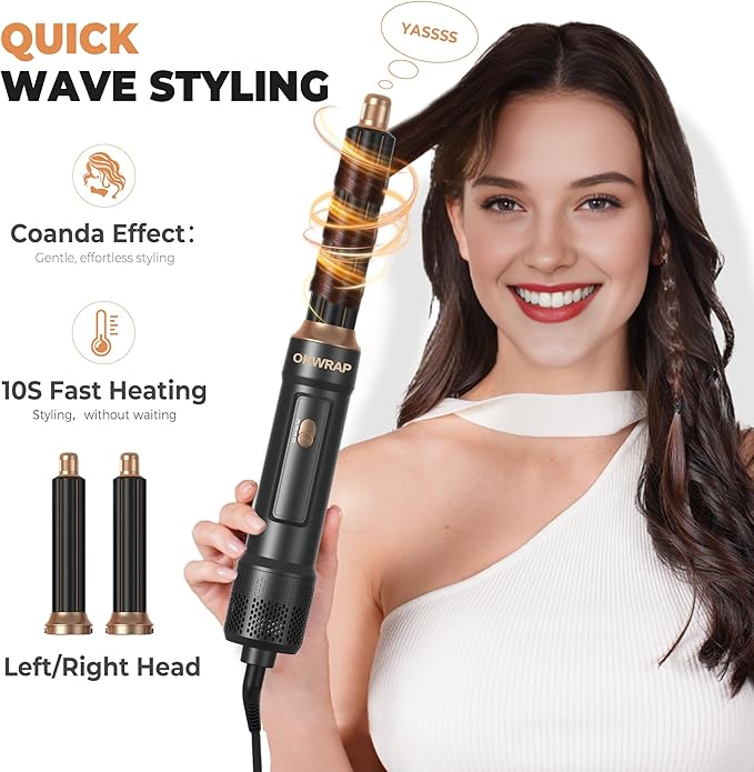 6 in ONE Blow Dryer Brush,Air Curling Iron Round Brush Blow Dryer 800W,Ionic Hair Dryer Brush for Women, Hot Air Brush Hair Styling Tools 100-120V