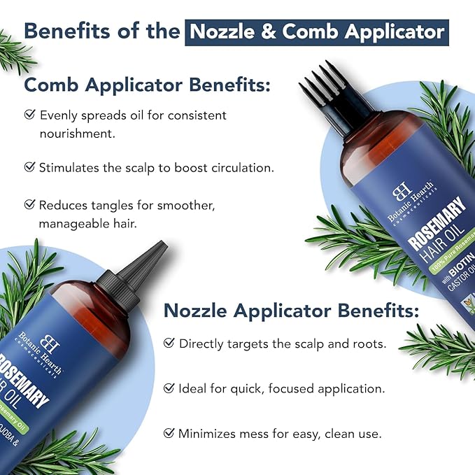 Botanic Hearth Hair Oil for Hair Growth | Rosemary Oil for Hair Growth with Biotin, Castor & Jojoba | Hair Relaxers & Dry Scalp Treatment | Color Safe | All Hair Types | 6.7 Fl Oz