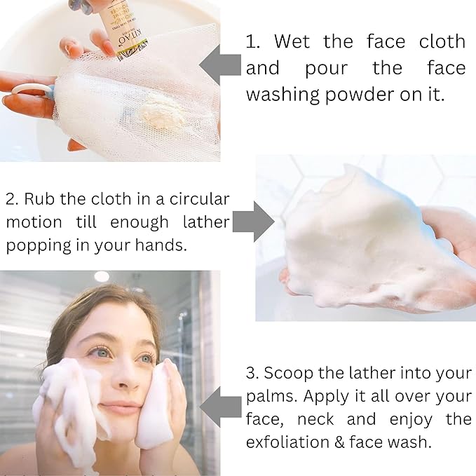 KITAO 30EA Exfoliating Enzyme Powder Face Wash for Women, Foam Face Wash Powder Travel Size with ECOCERT Level Matcha, Chia, Quinoa Seed& Ceramides, Foaming Facial Cleanser for Men Made in Japan