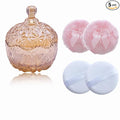5 Pieces Large Body Powder Puff and Powder Container, Crystal Case for Dust Puff, Powder applicator with Box for Face and Body (Amber, Crown)