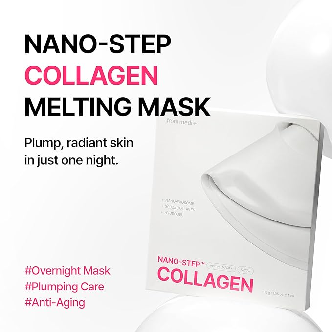 Nano Step Collagen Melting Hydrogel Mask, Overnight Hydration Treatment, Glass Skin Effect, Firming & Radiance Boost, Plumping Care, Korean Skincare, Gifts for Women, 4ea