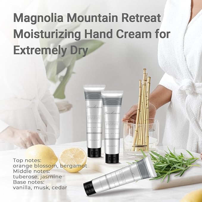 DincherBel 3 Pack Summer Fragrance Hand Cream – Magnolia Mountain Retreat, Deeply Moisturizes Dry Cracked Hands, Non-Greasy & Fast-Absorbing Portable 3x2.33oz Gift Set