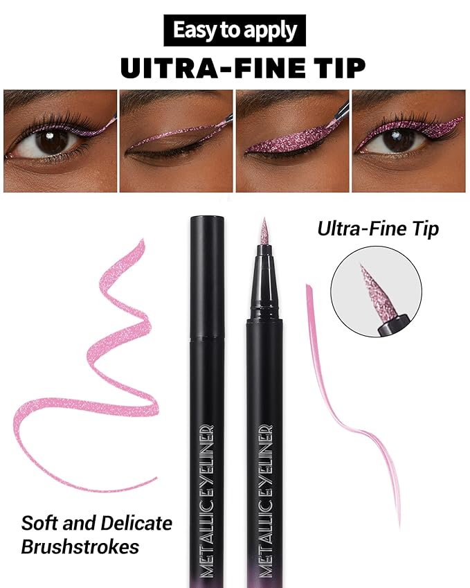 Metallic Shimmer Liquid Eyeliner, Blue Glitter Eyeliner Waterproof Long-Lasting 24H, Sparkling Finish Colored Eyeliner Pen, Ultra-Fine Tip Smooth Application, High Pigmented Smudge-Proof Eye Makeup-09