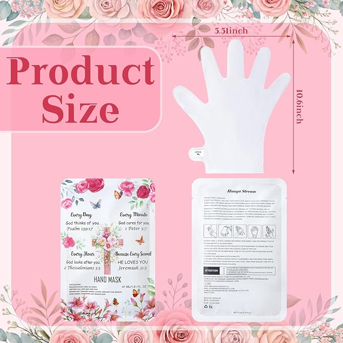 Loopeer 24 Pcs Christian Gifts for Mothers Day Religious Hand Mask Bible Verse Gloves for Skin Dry Hydrating Hand Masks Moisturizer Rose Gloves for Mom Grandma Church Prayers Coworker