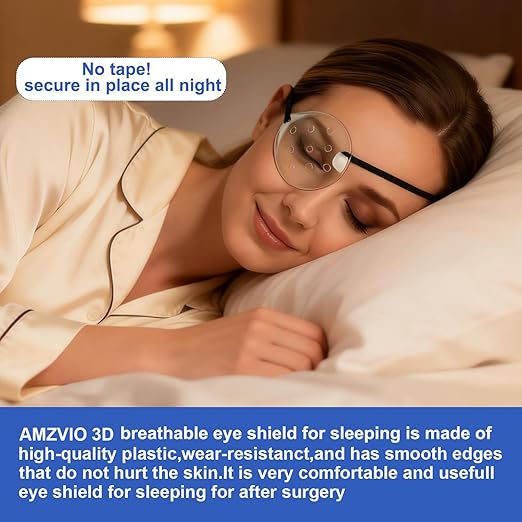 AMZVIO Clear Eye Shield after Surgery,2 Pack,Breathable Protective Eye Patches for Adults & Kids, Hard Plastic Eye Protection Cover for Sleeping with Strap (Black)