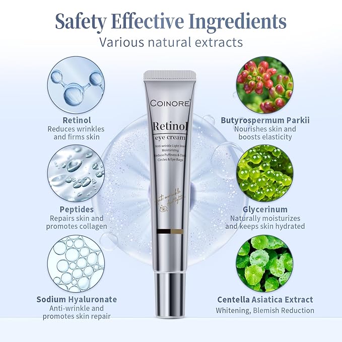 Retinol Under Eye Cream - Anti Aging Eye Cream for Dark Circles, Puffiness, Wrinkles, Reduces Eye Bags, Fine Lines & Crow’s Feet for Women & Men, 0.7 Fl Oz