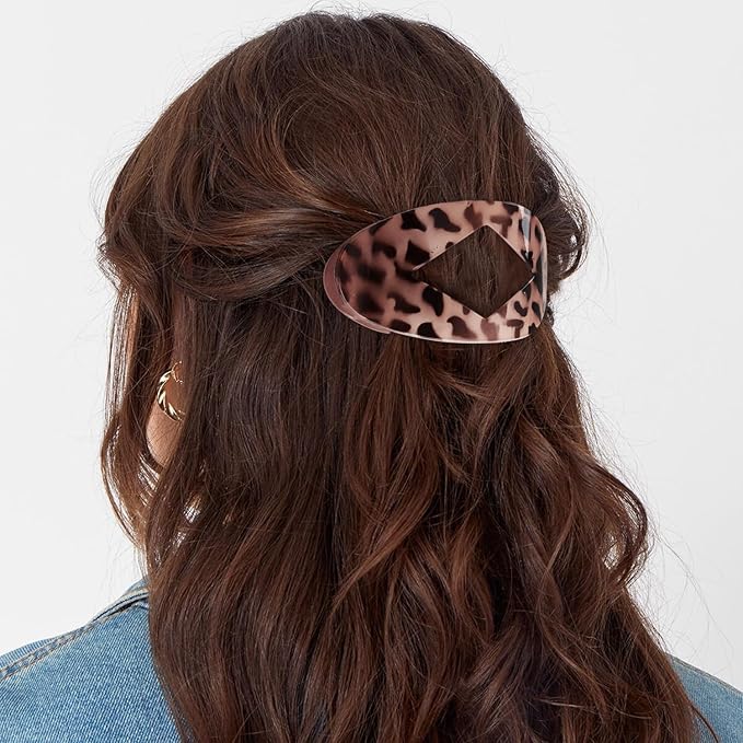 Atoden Flat Hair Clips Duckbill Large Claw Clips for Thick Medium Thin Hair 6Pcs French Barrettes Accessories for Women Girls Oval Round Leopard Tortoise Shell Neutral Color