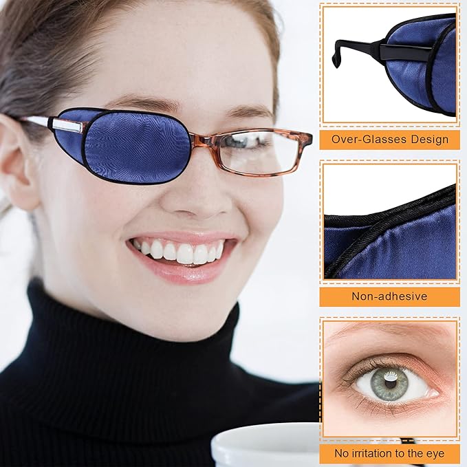 eZAKKA Eye Patches for Adults, Medical Eye Patches Silk Patch for Lazy Eye Amblyopia Strabismus and After Surgery (Purple and White)