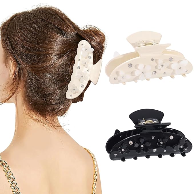 HAIMEIKANG 2 PCs Flower Acrylic Hair Claw Clips for Women - Non Slip Strong Hold Cute Non-slip Stylish Accessories for Thick Thin Hair