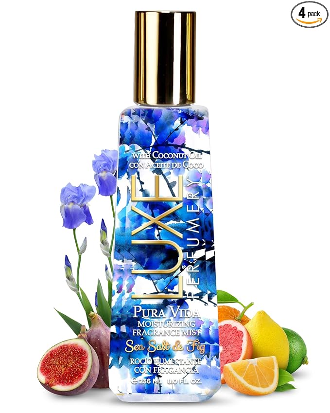 Luxe Perfumery Pura Vida Sea Salt & Fig Moisturizing Fragrance Mist – Fresh Marine Fruity Floral Body Spray with Citrus, Fig & Salty Marine Notes – Hydrating Skin Mist for Women, Made in USA, 8 Fl Oz