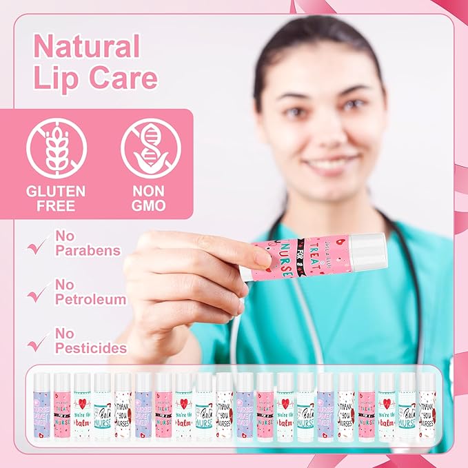 50 Set/100 Pcs Nurse Appreciation Gifts Bulk Nurse Lip Balm Include 50 Nurse Week Lip Balms 50 Nurse Card and Twist Ties Nurse Appreciation for Nursing Doula Ob Day Patient Access Week Favor