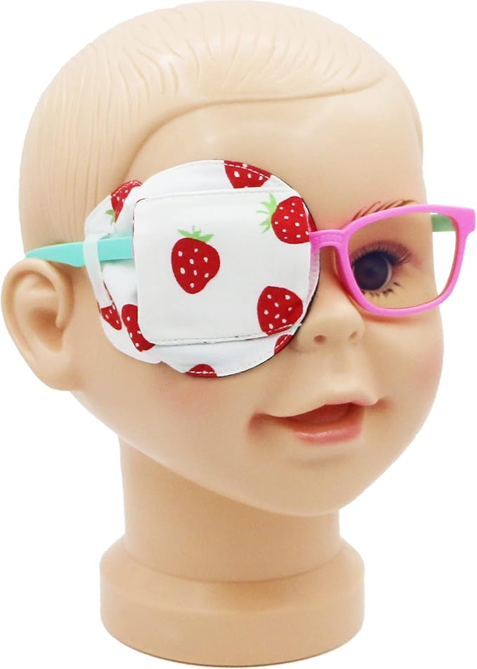 Astropic 3D Cotton & Silk Eye Patch for Kids | Girls Eye Patch for Glasses | Medical Eyepatch for Children with Lazy Eye (Strawberry, Right Eye)