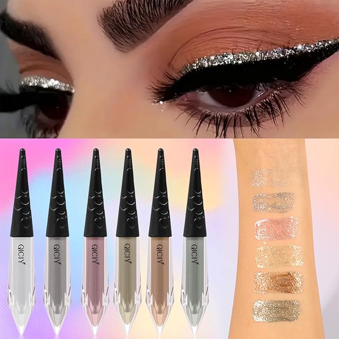 ADMD 6 Colors Liquid Glitter Eyeliner Set, Waterproof Shimmer Eyeshadow,Eyeliners Long Lasting Smudge Proof Makeup Kit